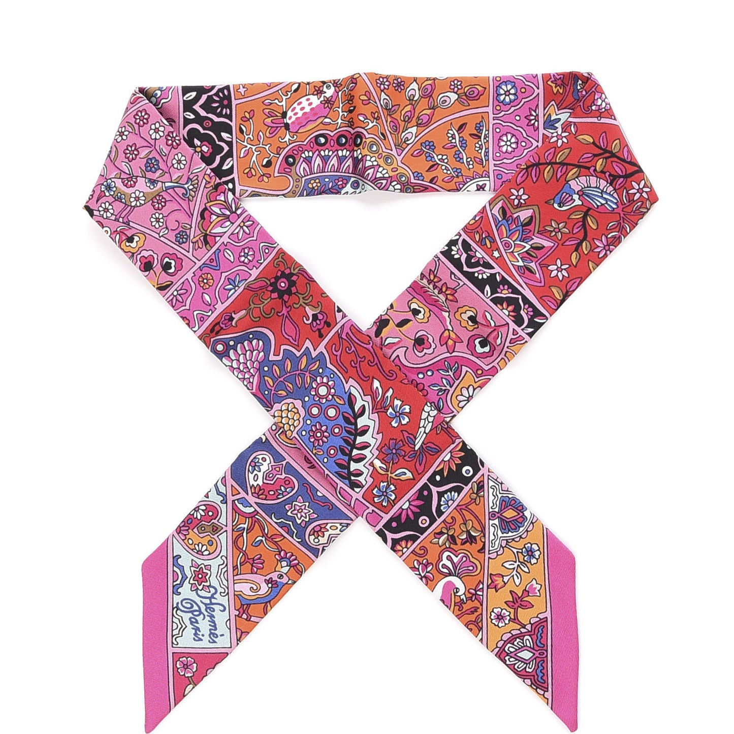 Silk Au Pays Des Oiseaux Fleurs Twilly Rose Vif Rouge Vert