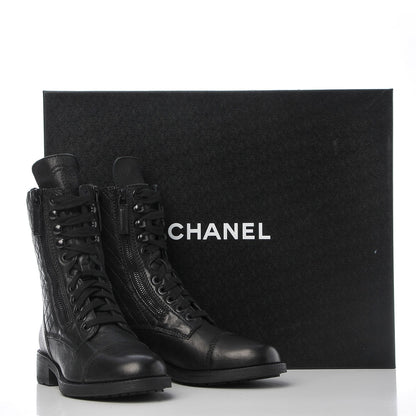 Chanel Sheepskin Quilted CC Tall Lace Up Combat Boots 35.5 Black 9 of 9