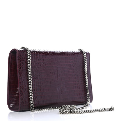Saint Laurent Calfskin Crocodile Embossed Medium Classic Monogram Kate Tassel Satchel Dark Red 2 of 4