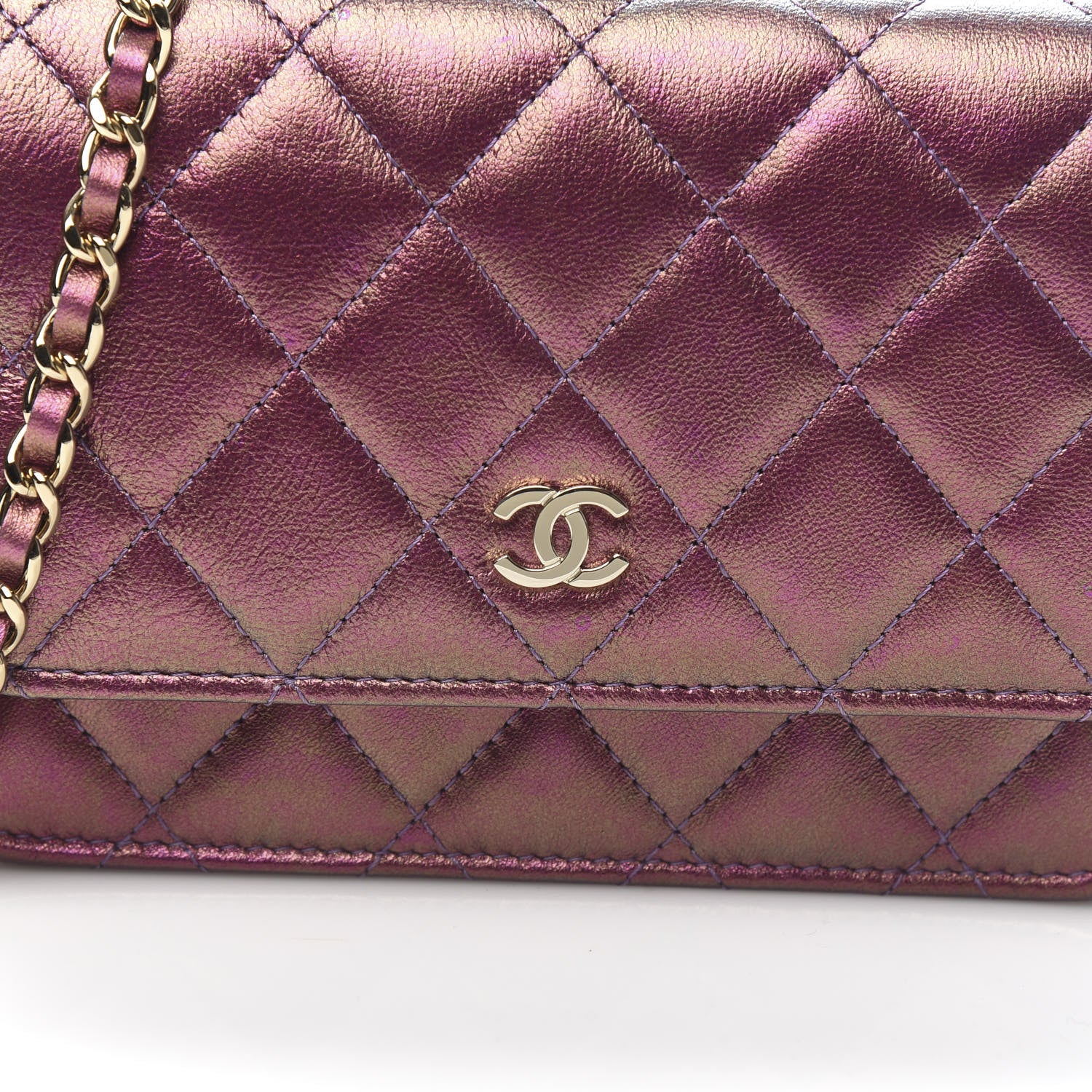Chanel Iridescent Lambskin Quilted Mini Wallet On Chain WOC Purple 10 of 11