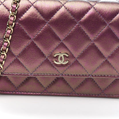 Chanel Iridescent Lambskin Quilted Mini Wallet On Chain WOC Purple 10 of 11
