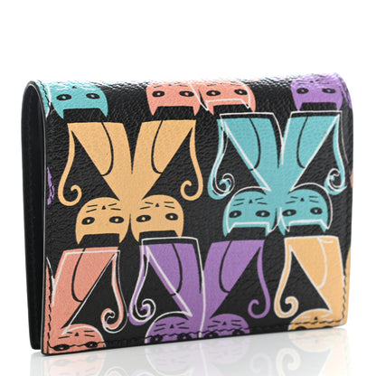 Miu Miu Goatskin Madras Cat Compact Wallet Black 3 of 7