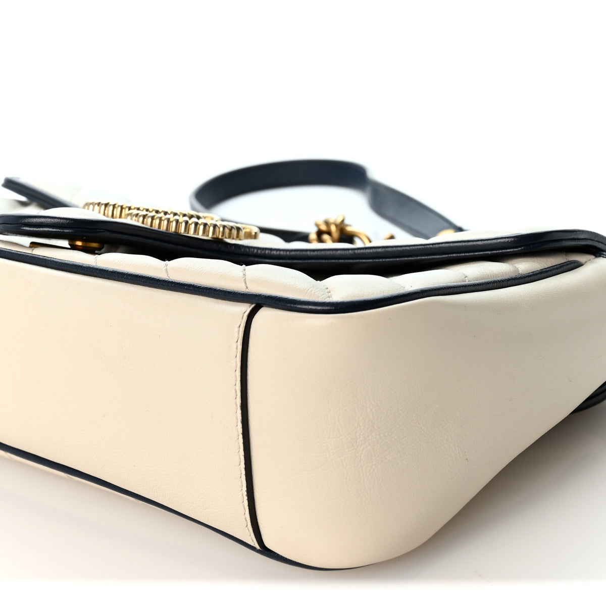 Gucci Vintage Effect Calfskin Matelasse Diagonal Small Torchon GG Marmont Shoulder Bag Mystic White Blue Agata 9 of 9