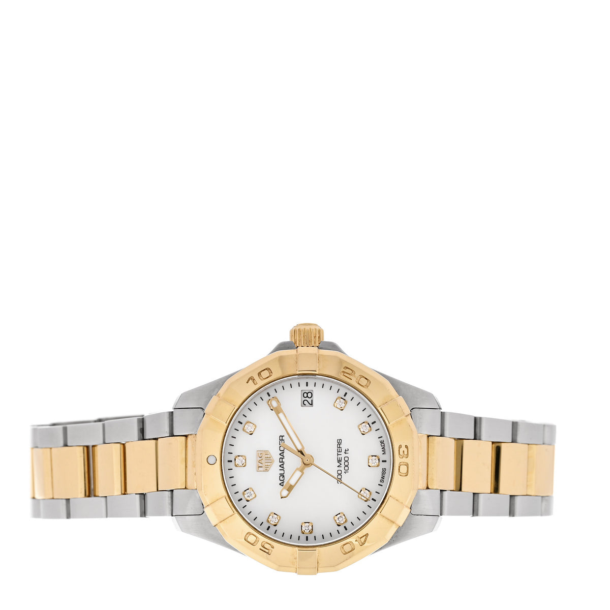 Tag Heuer Stainless Steel 18K Yellow Gold Mother of Pearl 32mm Aquaracer Quartz Watch WBD1322 2 of 5