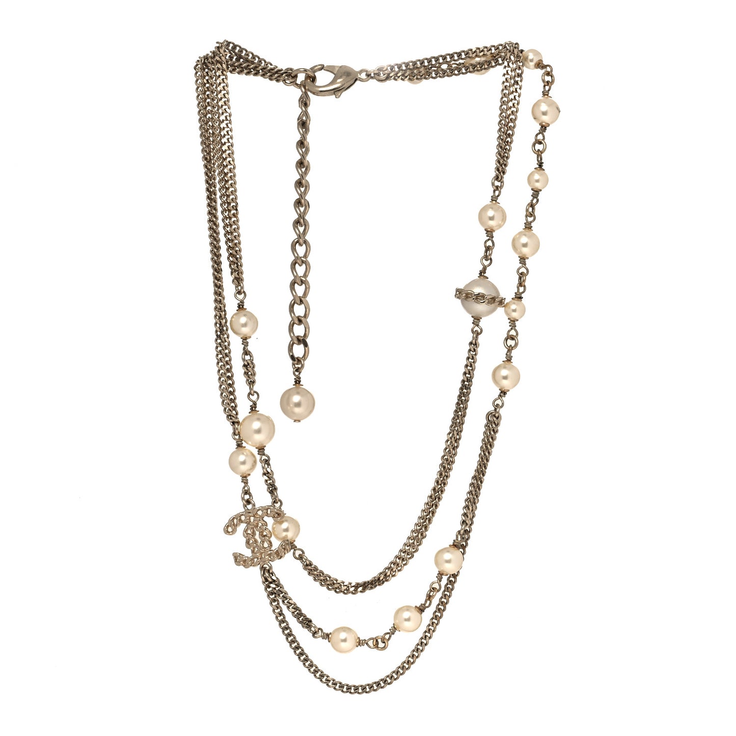 Metal CC Chain Necklace Gold Pearly White