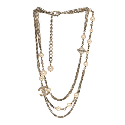 Chanel Metal CC Chain Necklace Gold Pearly White 3 of 5