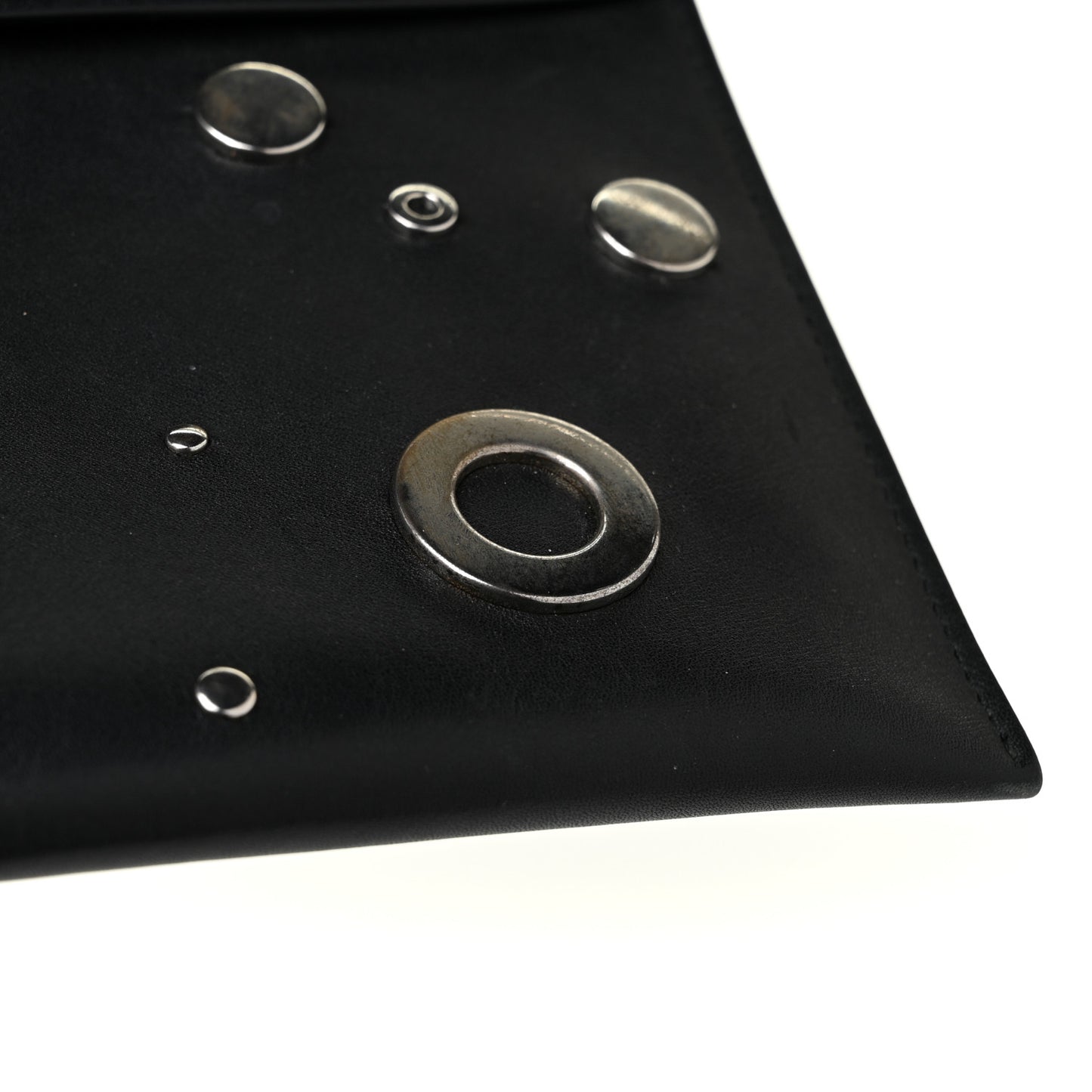 Calfskin Grommet Skull Envelope Clutch Black