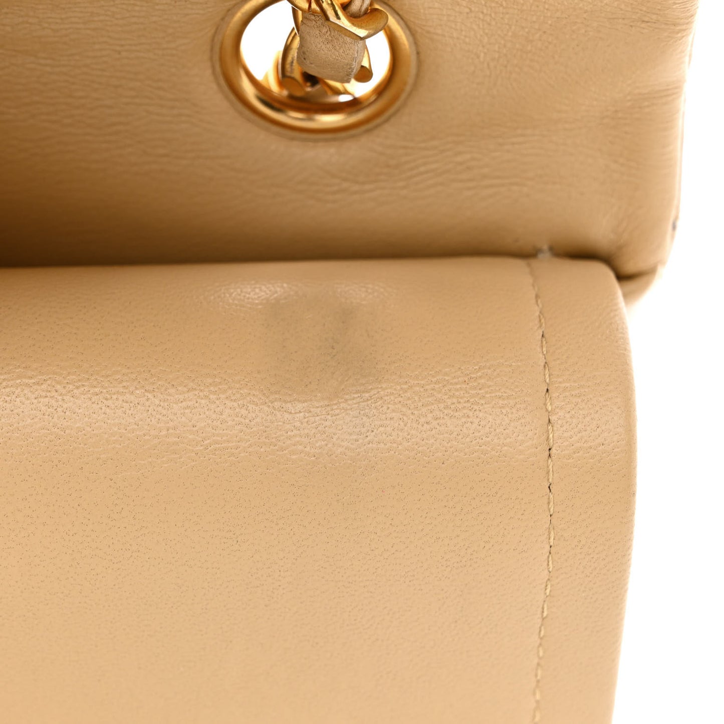 Lambskin Quilted Medium Double Flap Beige