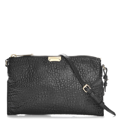 Burberry Signature Grain Calfskin Check Embossed Peyton Crossbody Clutch Bag Black 1 of 10