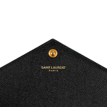 Saint Laurent Grain De Poudre Matelasse Chevron Monogram Chain Wallet Black 5 of 7
