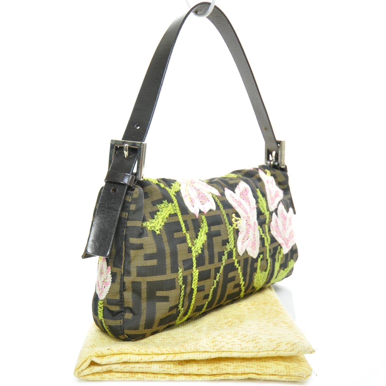 Fendi Zucca Floral Embroidered Baguette Tobacco 2 of 10