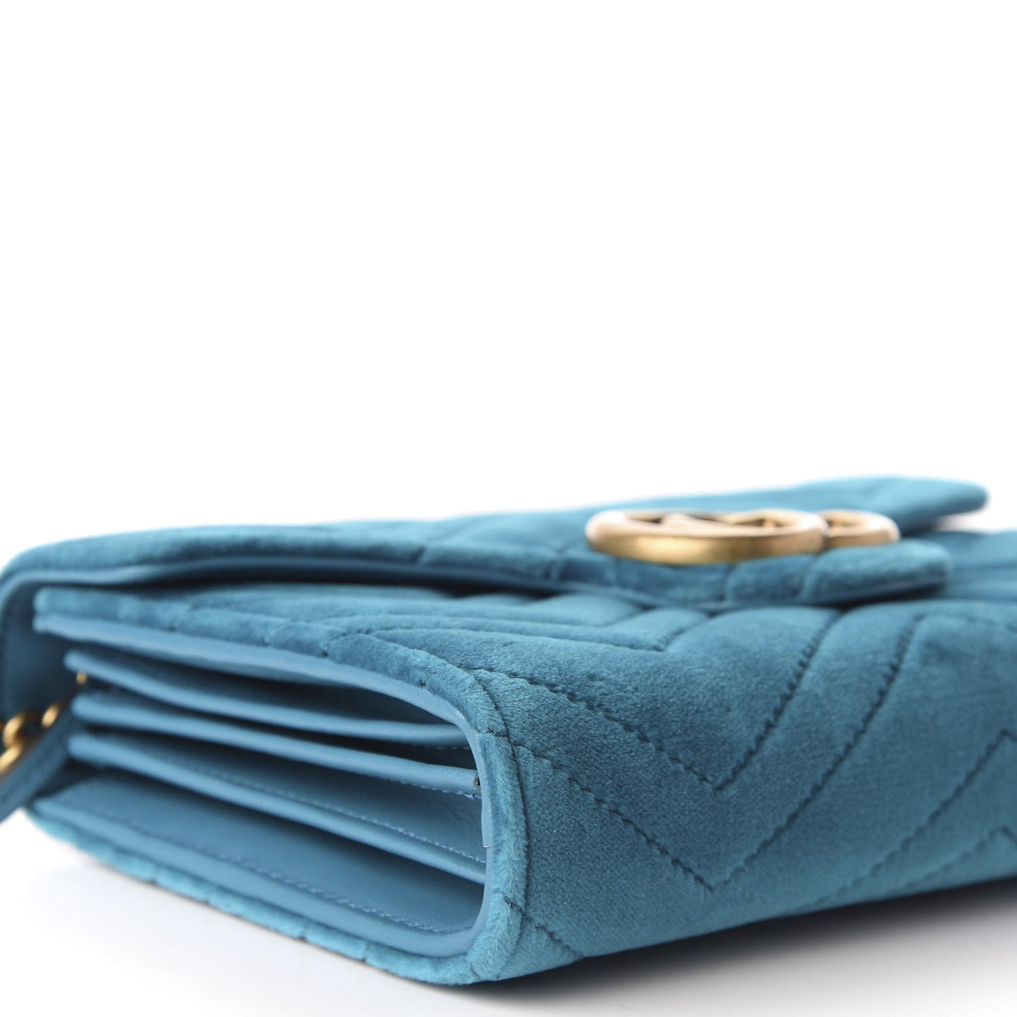 Velvet Matelasse GG Marmont Chain Wallet Pavone Cyan