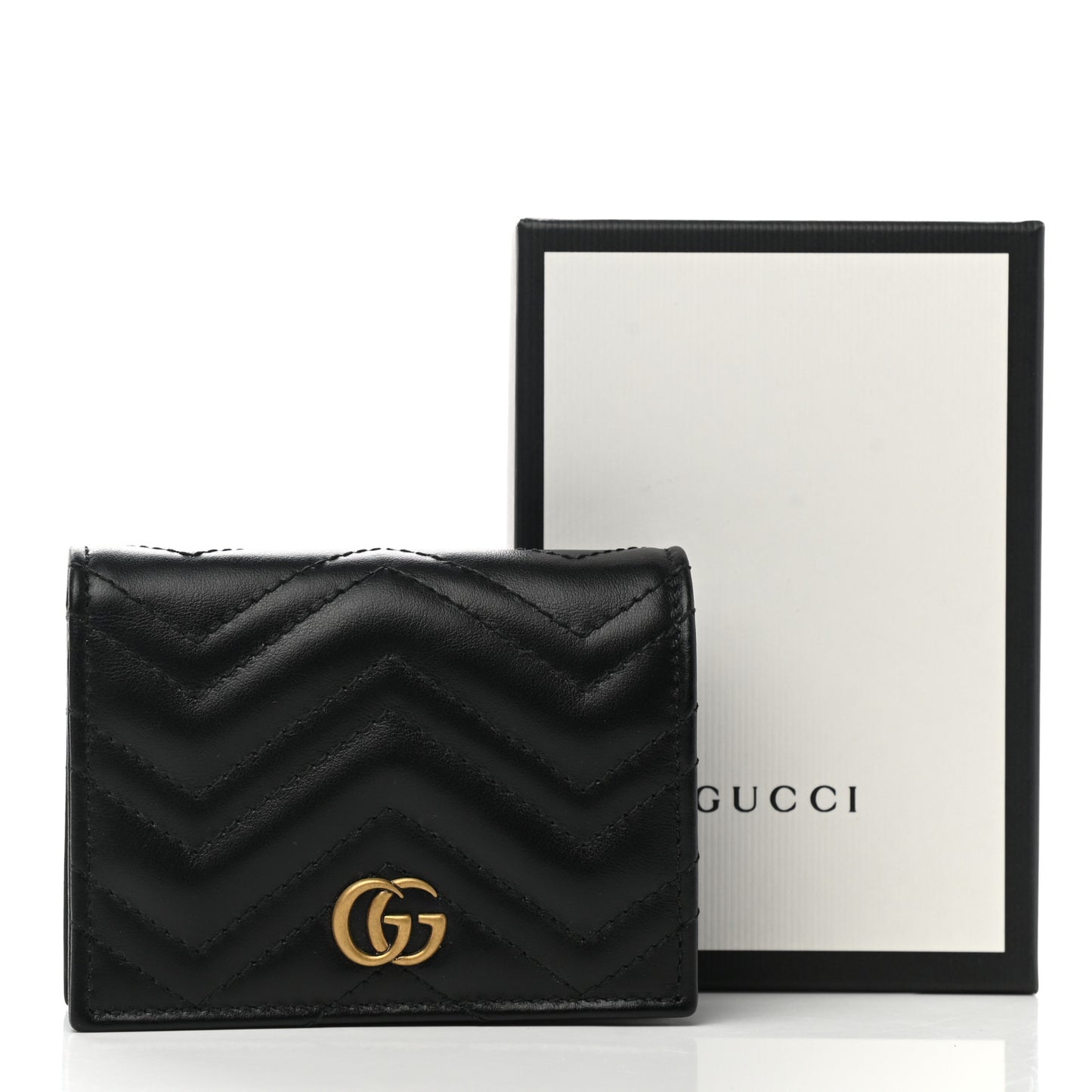 Calfskin Matelasse GG Marmont Card Case Wallet Black