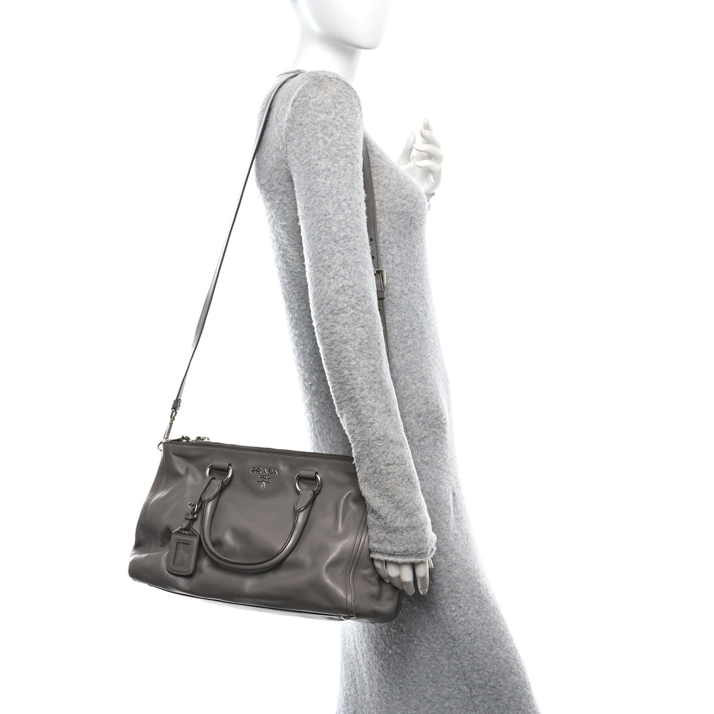 Soft Calf Double Zip Shoulder Bag Argilla