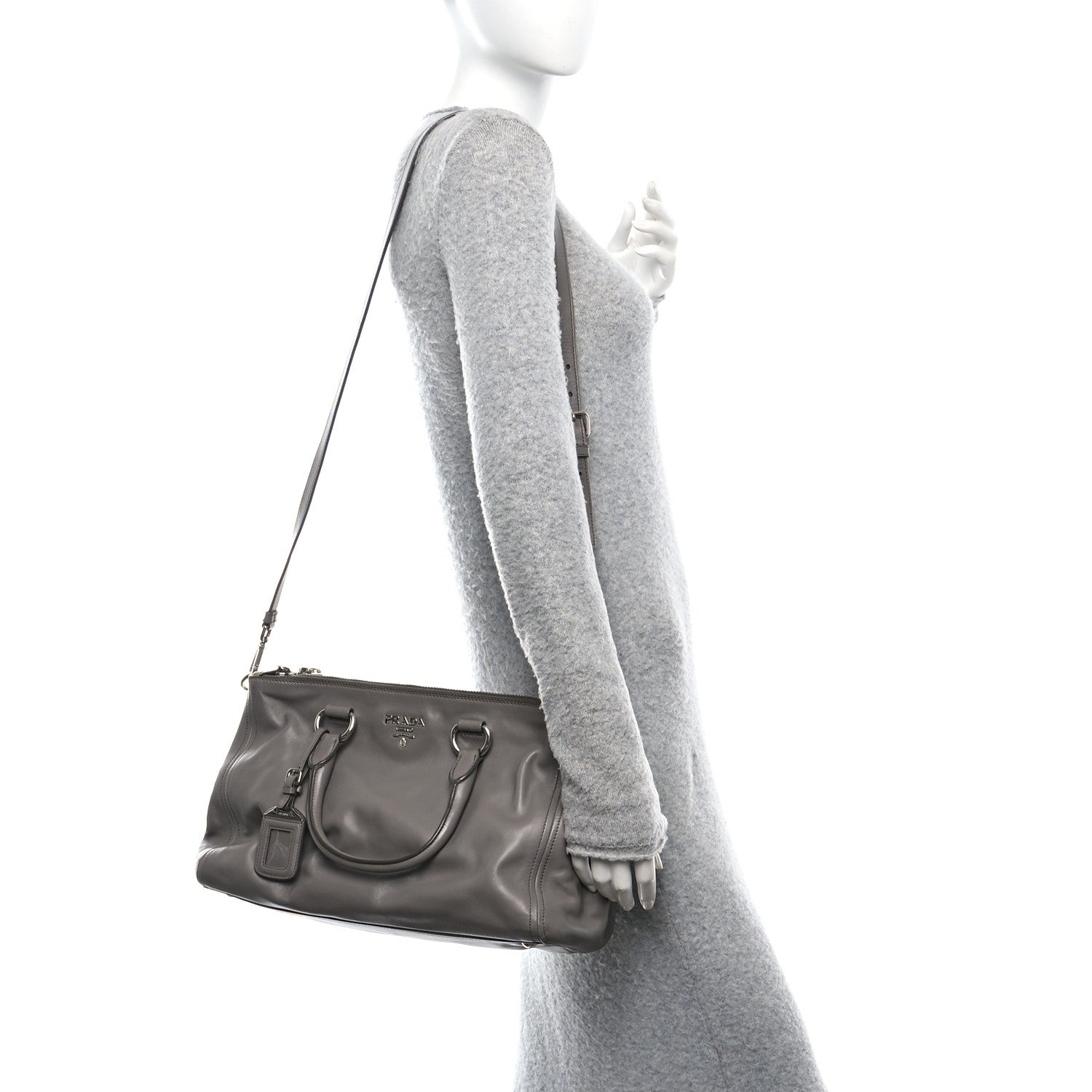 Prada Soft Calf Double Zip Shoulder Bag Argilla 2 of 9