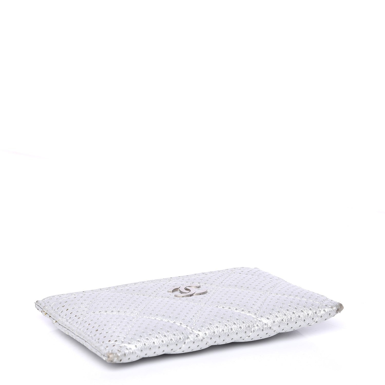 Chanel Metallic Lambskin Perforated Quilted Card Holder Silver 4 of 12