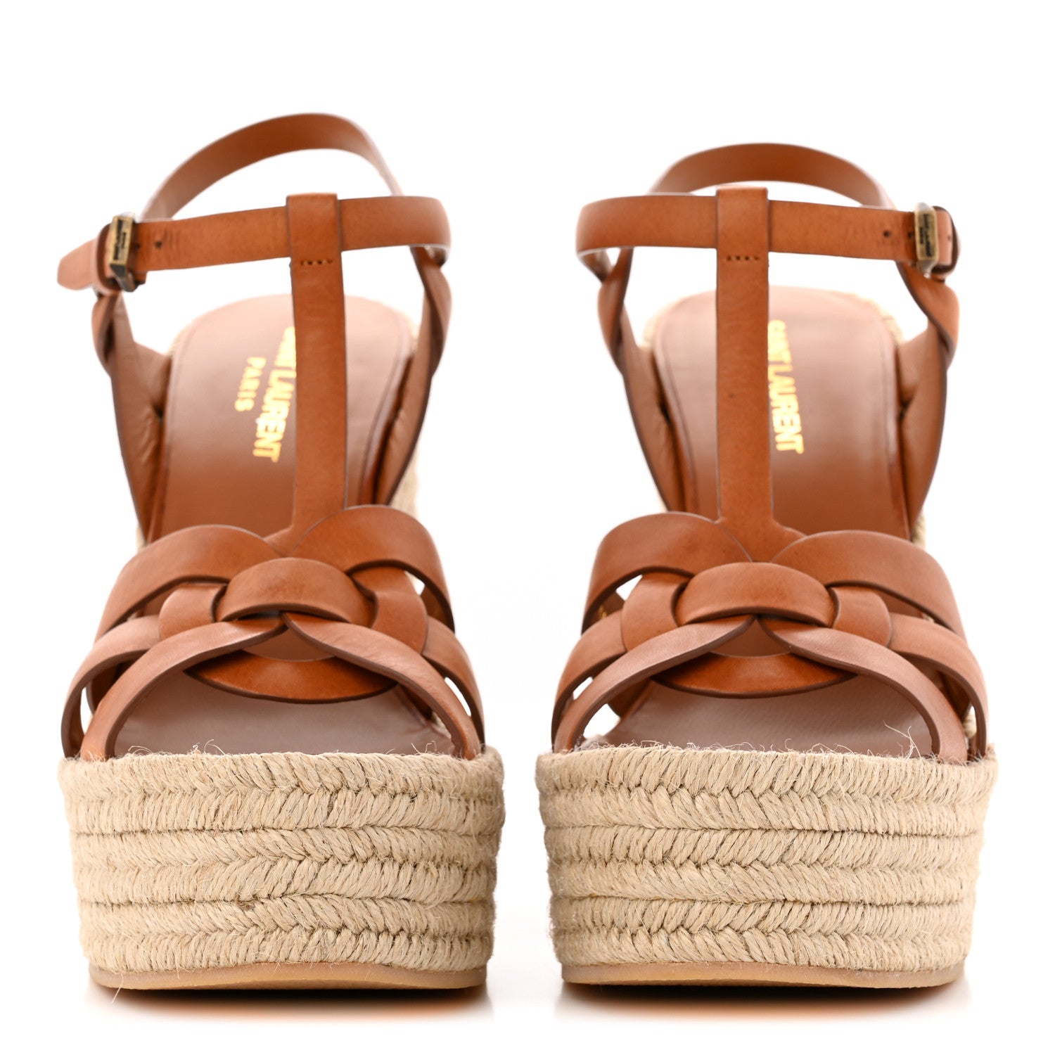 Saint Laurent Calfskin 85 Platform Espadrille Wedge Sandals 38 Brown 2 of 13
