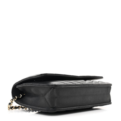 Chanel Caviar Chevron Quilted Wallet On Chain WOC Black 4 of 12