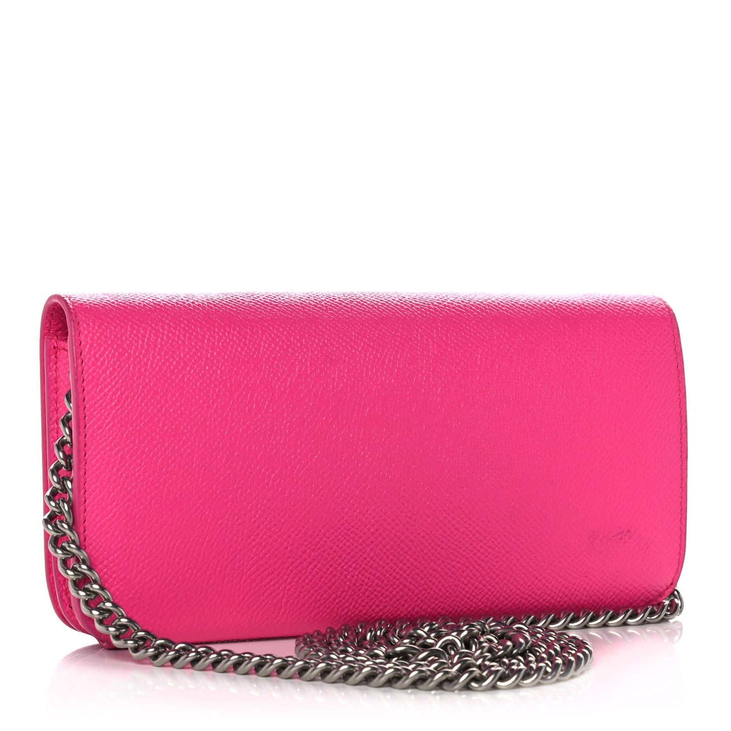 Pebbled Calfskin Everyday Continental Wallet on Chain Acid Pink