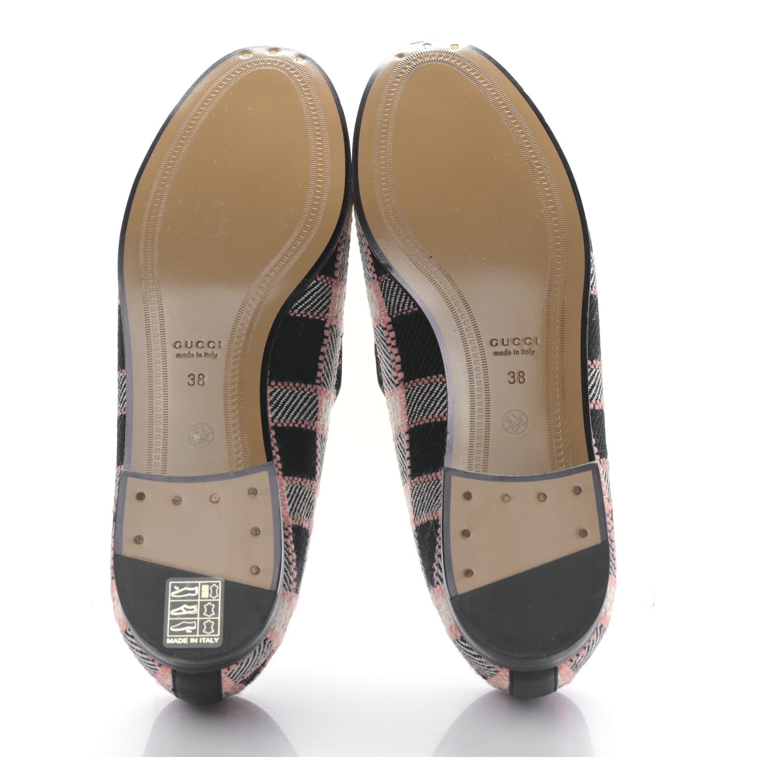 Gucci Tweed Check Horsebit Womens Jordaan Loafers 38 Black Pink Multicolor 5 of 8