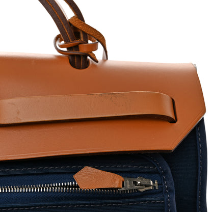 Hermes Vache Hunter Toile Herbag Zip 31 PM Bleu De Malte Natural 13 of 18
