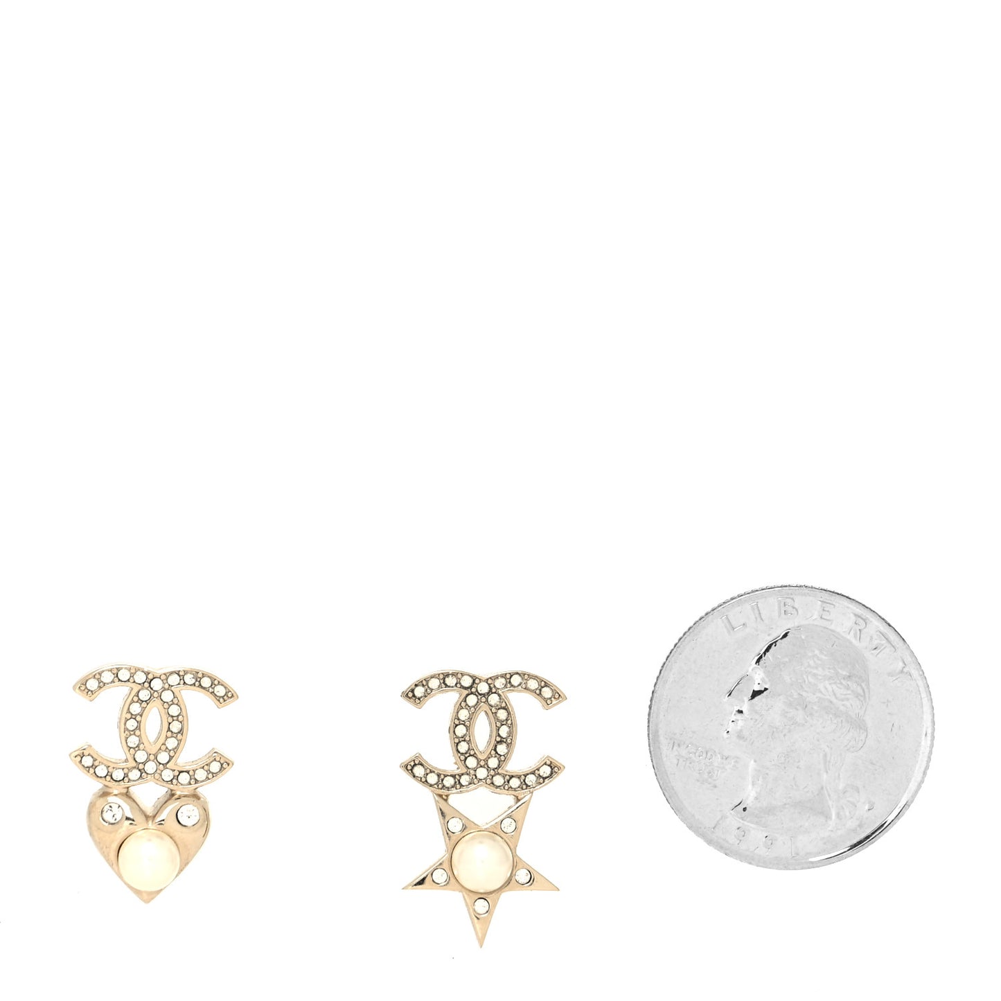 Crystal Pearl Charming Winter CC Star Heart Earrings Gold