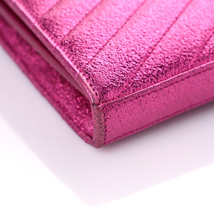 Saint Laurent Metallic Crackled Calfskin Matelasse Chevron Monogram Chain Wallet Fuchsia 8 of 16