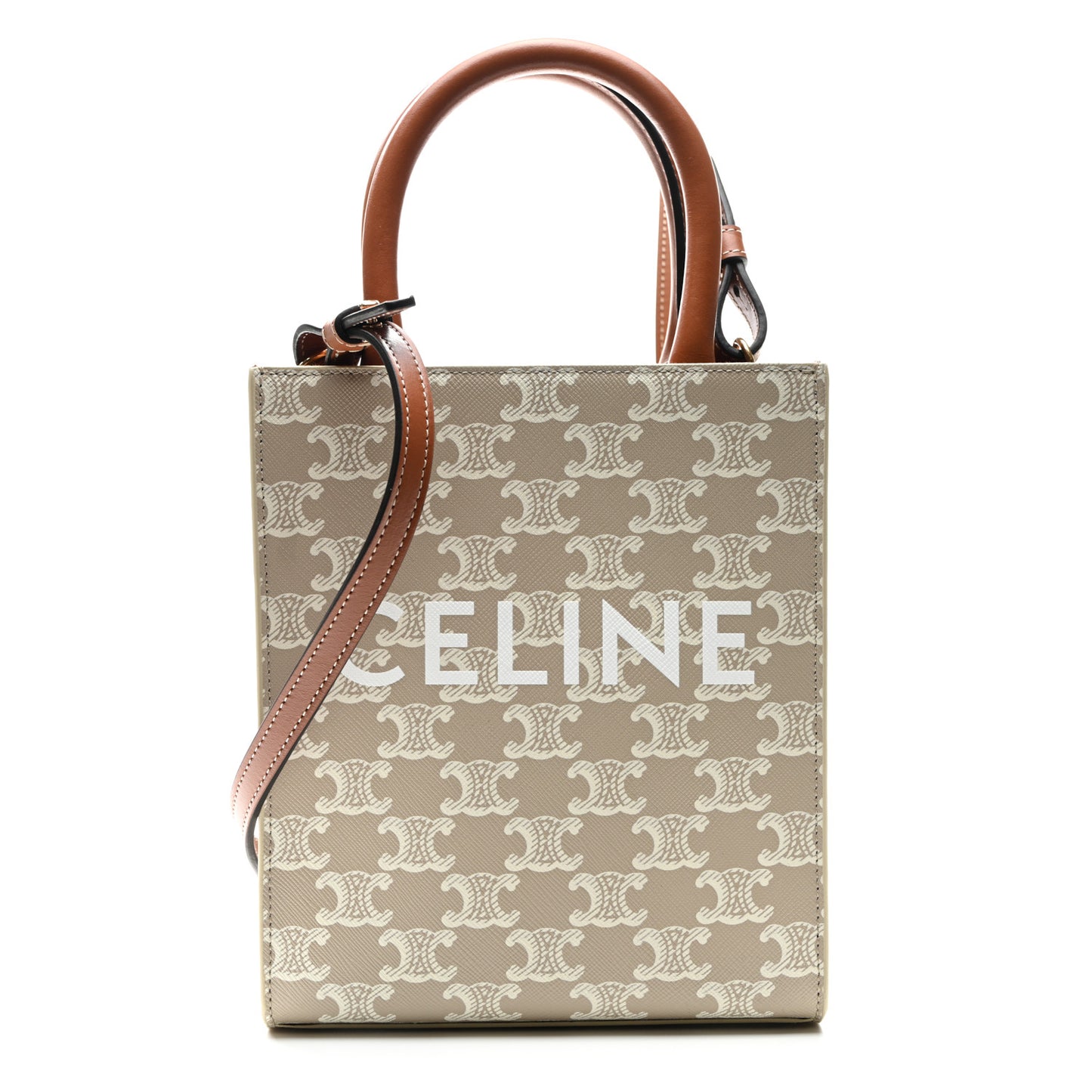 Triomphe Canvas Calfskin Mini Vertical Cabas Grege