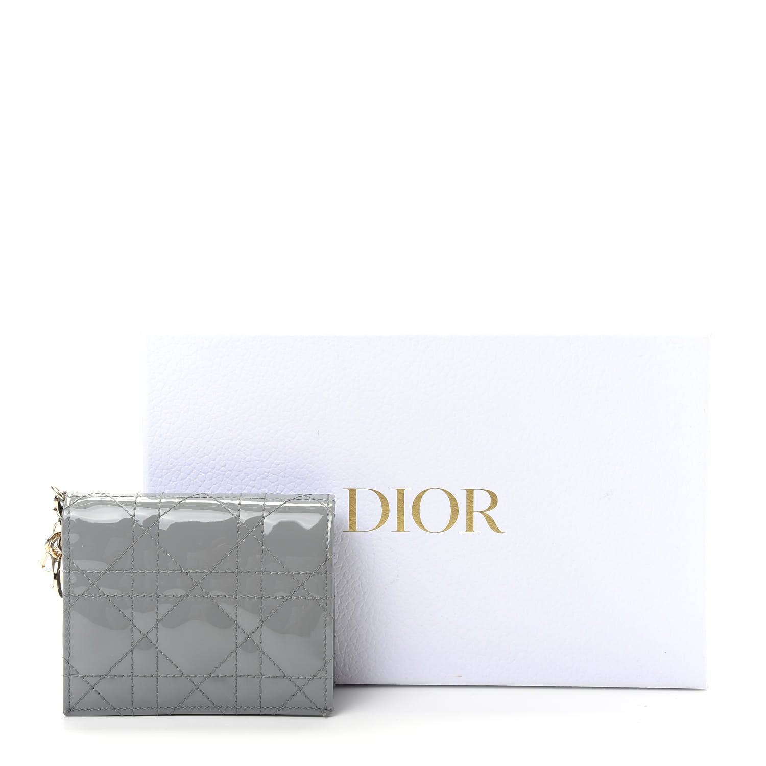 Christian Dior Patent Cannage Mini Lady Dior Wallet Gray Stone 8 of 8