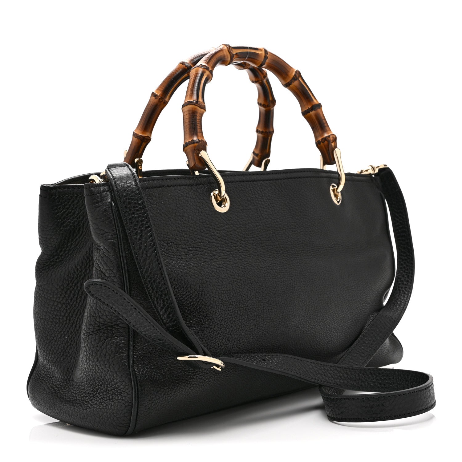 Gucci Pebbled Calfskin Medium Bamboo Shopper Tote Black 3 of 13
