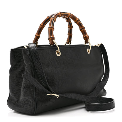 Gucci Pebbled Calfskin Medium Bamboo Shopper Tote Black 3 of 13