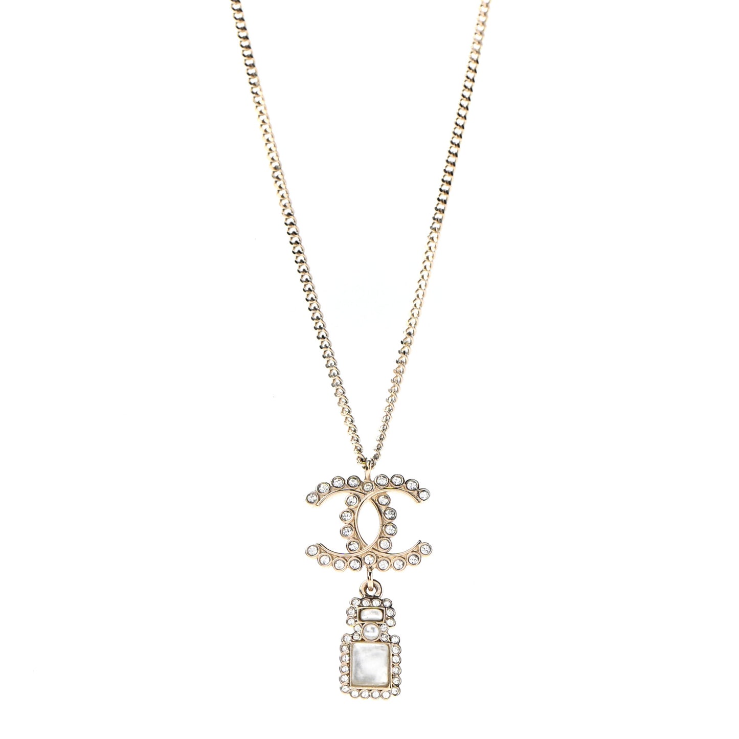 Crystal Pearl CC Necklace Pearly White Gold