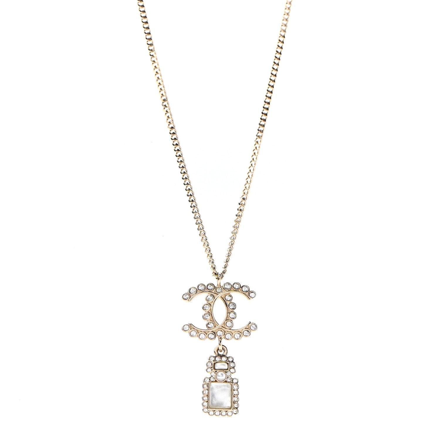 Chanel Crystal Pearl CC Necklace Pearly White Gold 1 of 6