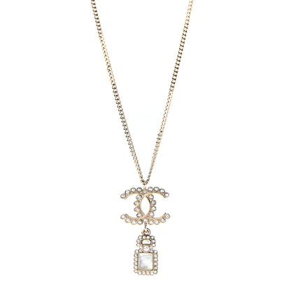 Chanel Crystal Pearl CC Necklace Pearly White Gold 1 of 6