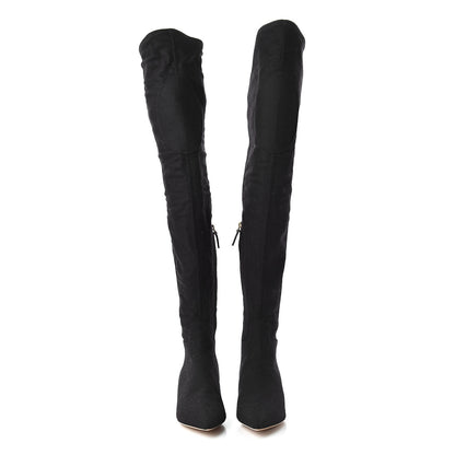 Valentino Garavani Suede Thigh High Kitten Heel Boots 36 Black 2 of 8