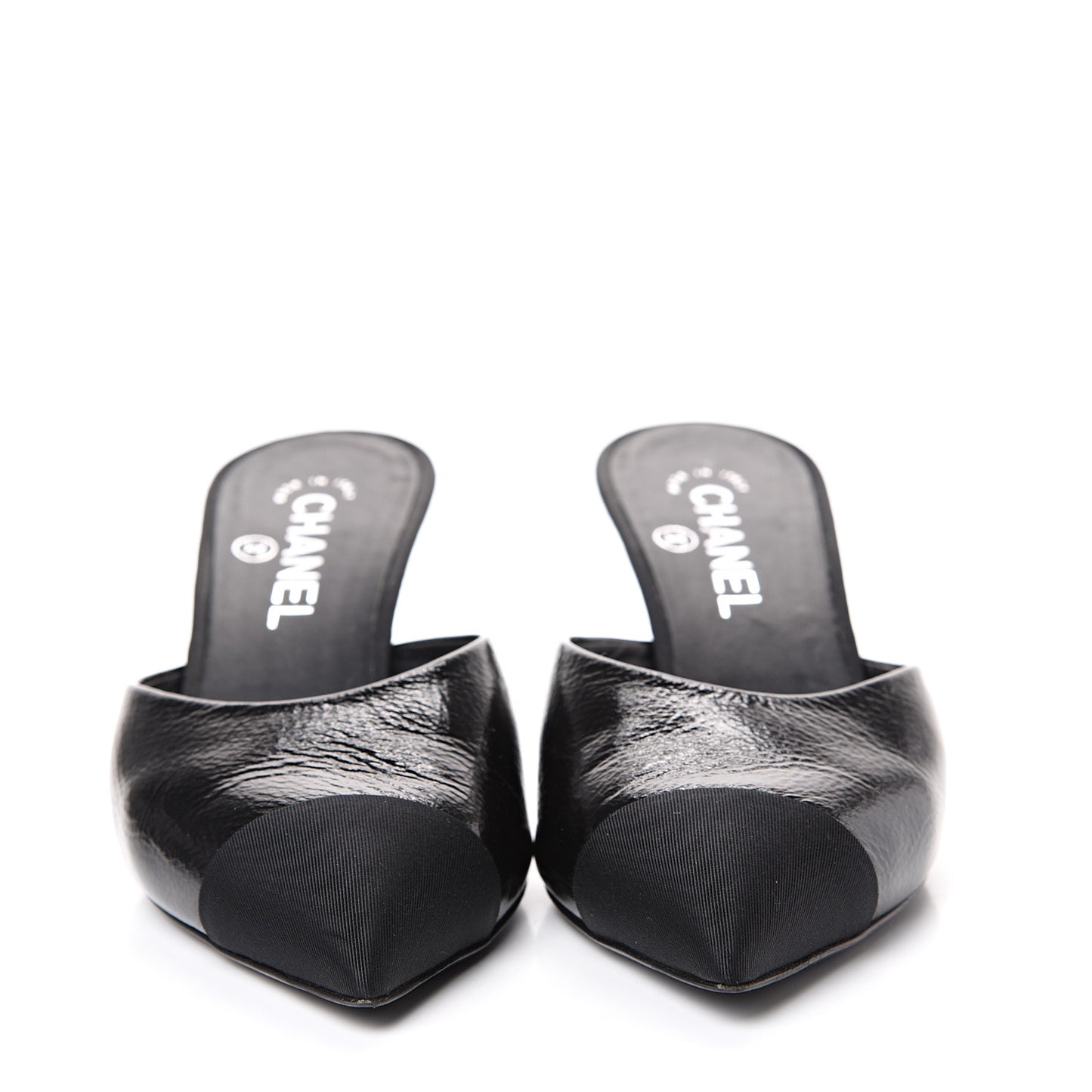 Patent Grosgrain Cap Toe Pearl Mule 39 Black