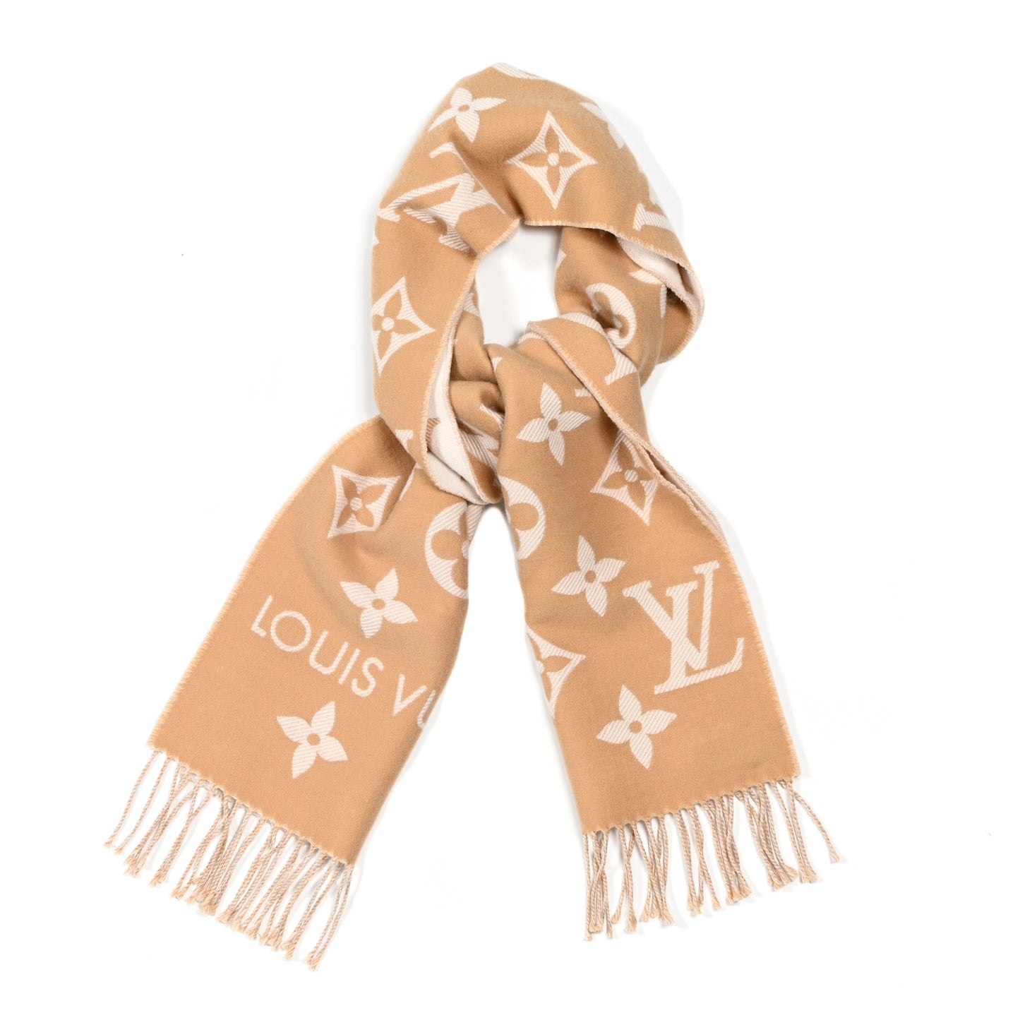Wool Cashmere Monogram Daily LV Scarf Beige White