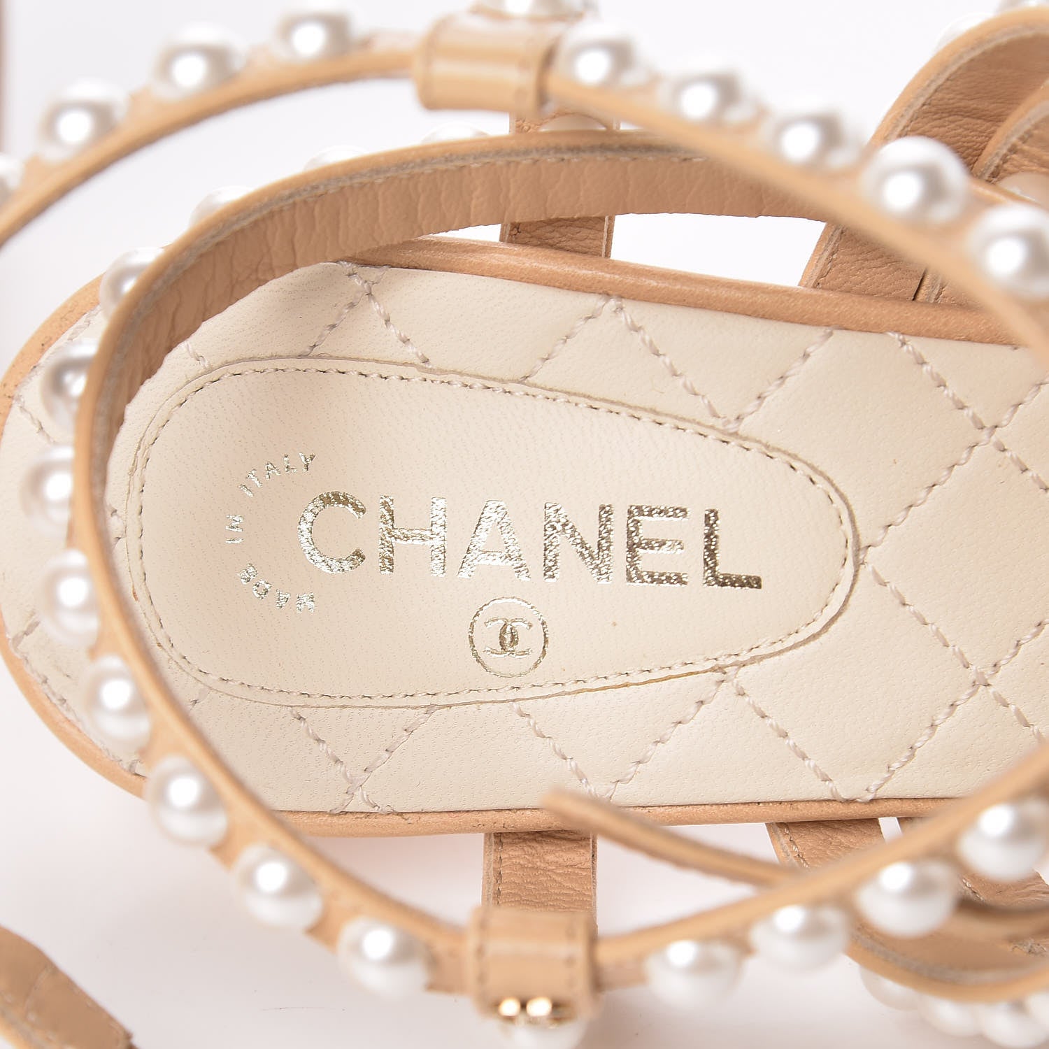 Chanel Goatskin Quilted Pearl Sandals 36 Beige 6 of 11