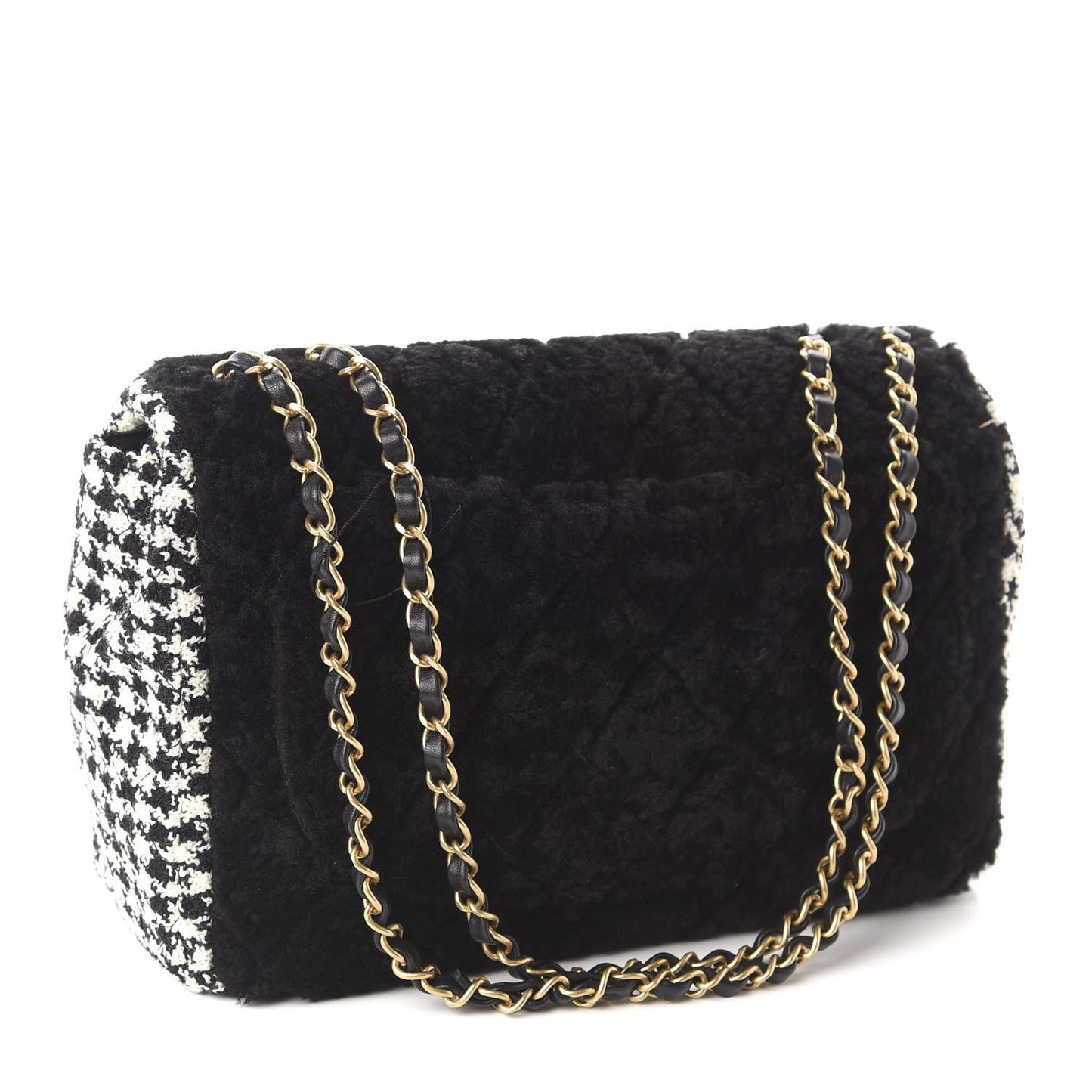 Shearling Tweed Jumbo Single Flap Black White