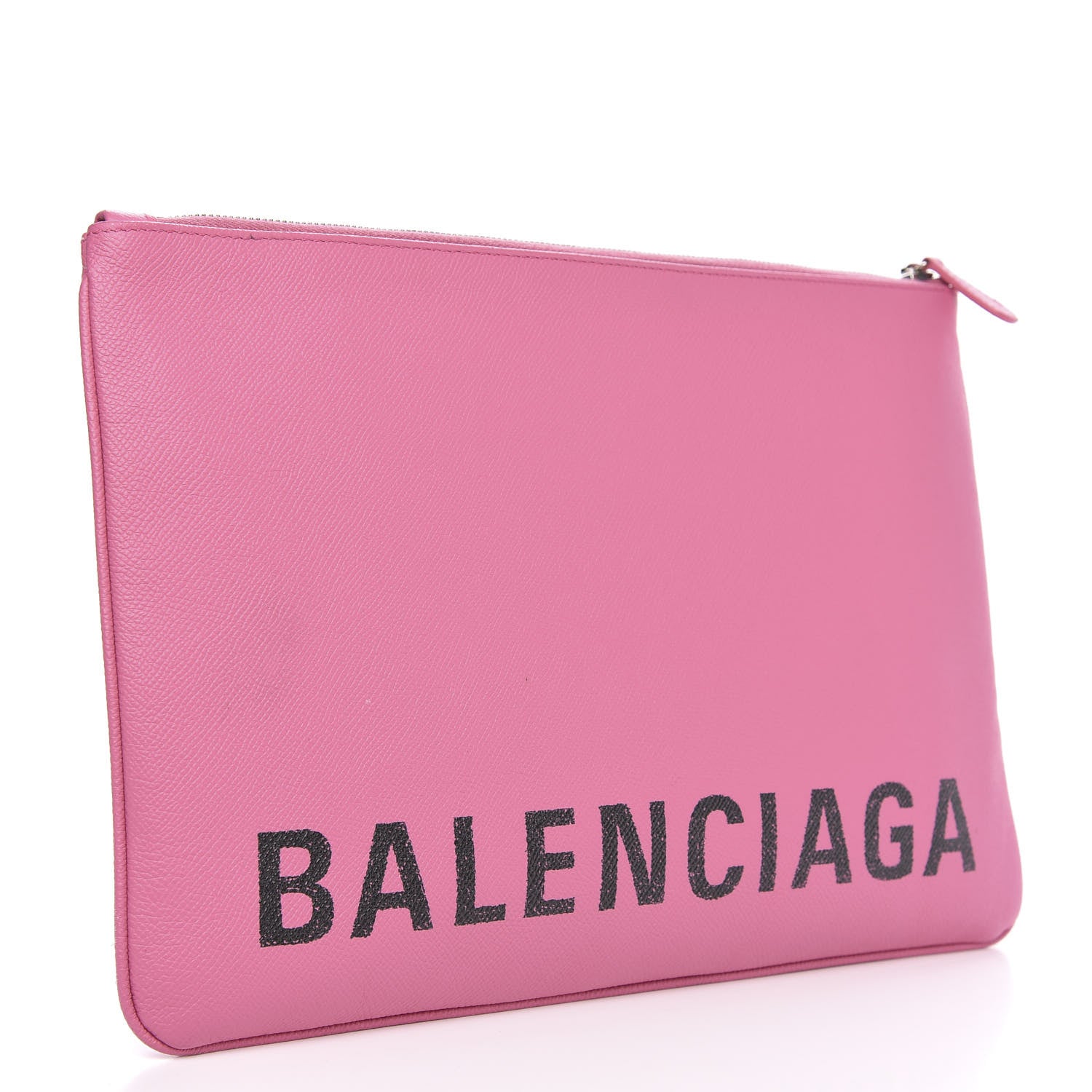 Balenciaga Signature Grained Calfskin Large Ville Zip Pouch Rose Bubblegum Black 3 of 9