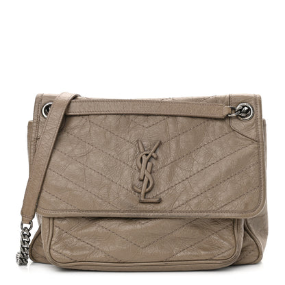 Saint Laurent Crinkled Calfskin Matelasse Monogram Medium Niki Chain Satchel Light Taupe 1 of 11