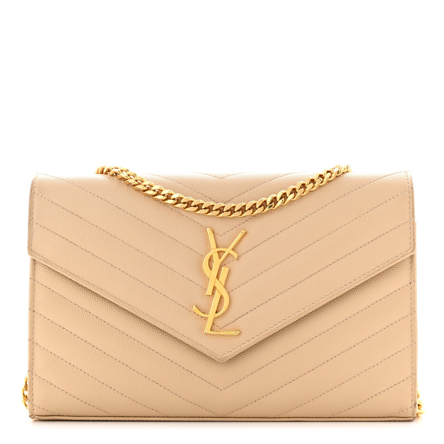 Grain De Poudre Matelasse Chevron Monogram Chain Wallet Dark Beige
