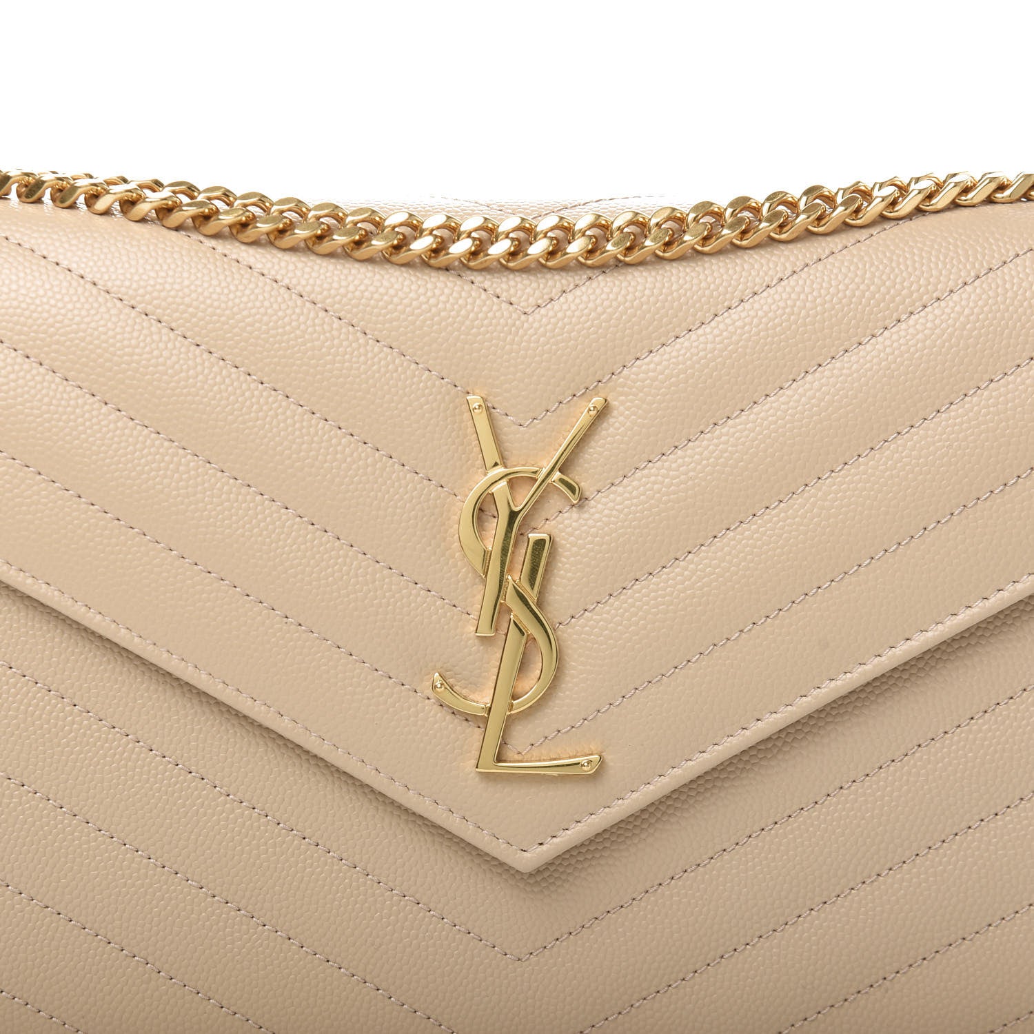 Saint Laurent Grain De Poudre Matelasse Chevron Monogram Chain Wallet Nude Powder 9 of 10