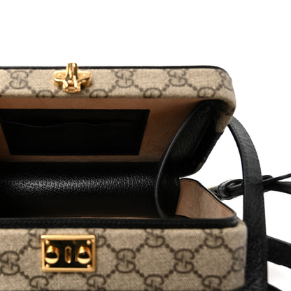 Gucci GG Supreme Monogram Textured Dollar Calfskin Mini New Basket Shoulder Bag Beige Ebony Black 5 of 9