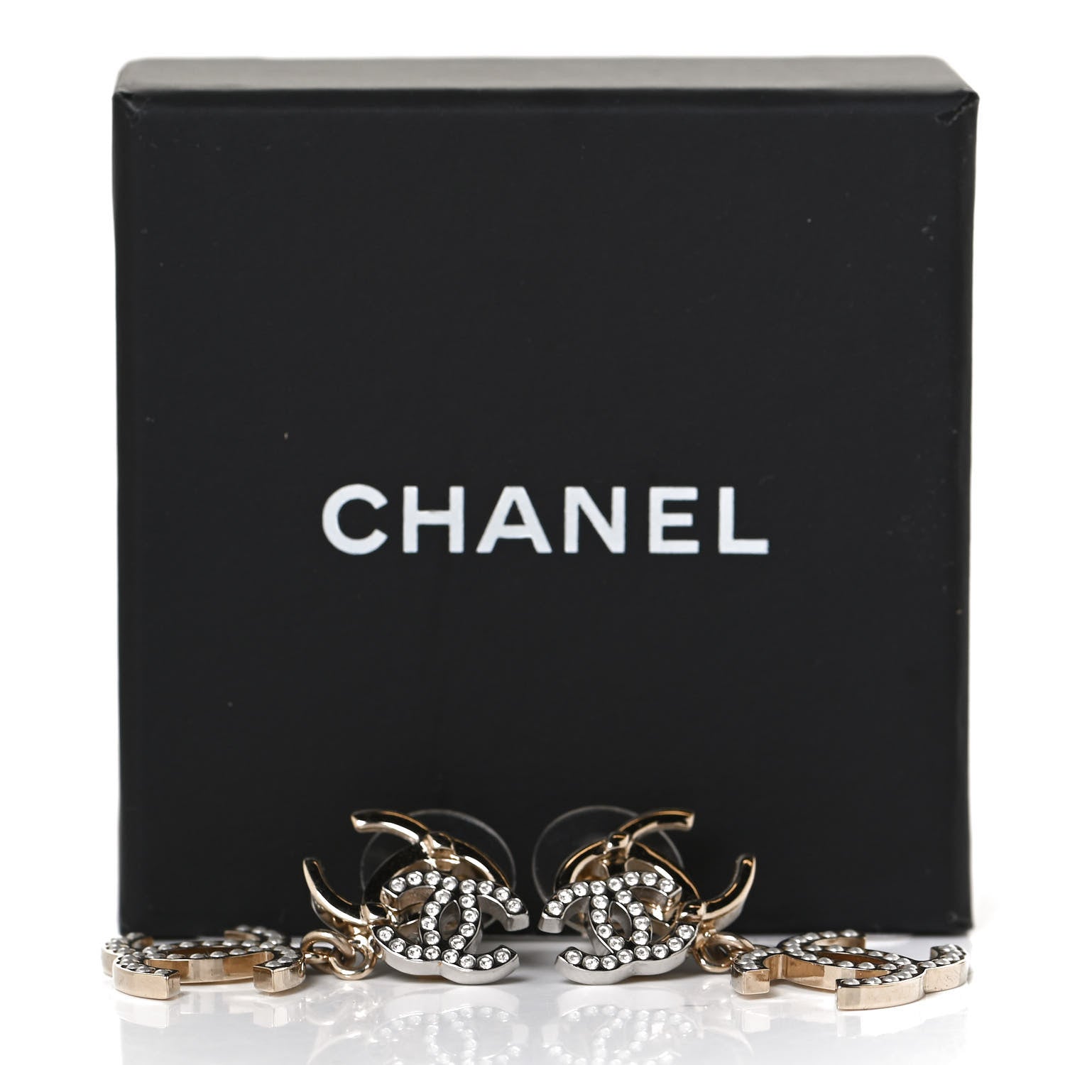 Chanel Crystal Pearl Double CC Drop Earrings Gold Silver 6 of 6