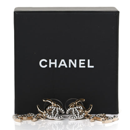 Chanel Crystal Pearl Double CC Drop Earrings Gold Silver 6 of 6