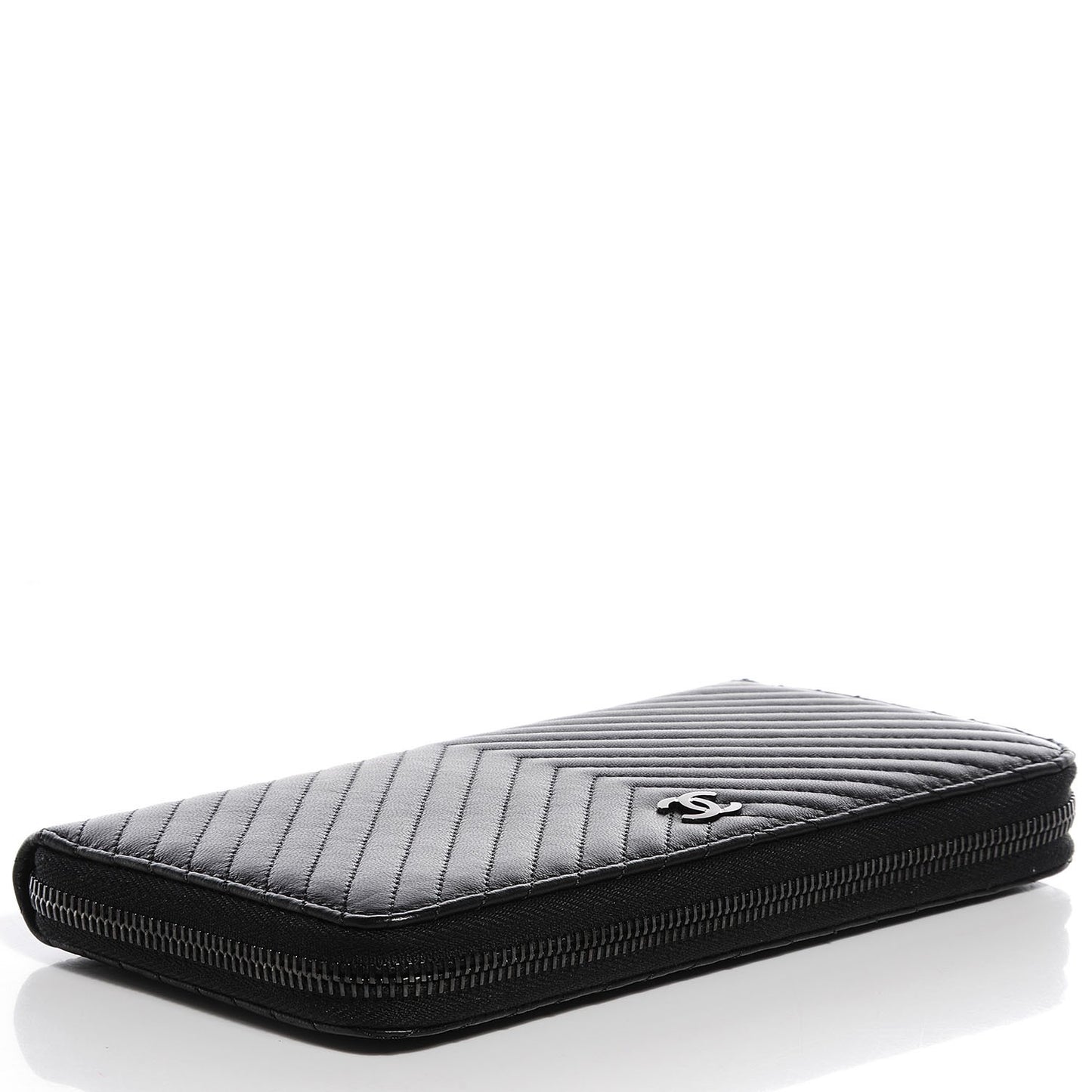 Lambskin Chevron Zip Wallet Black