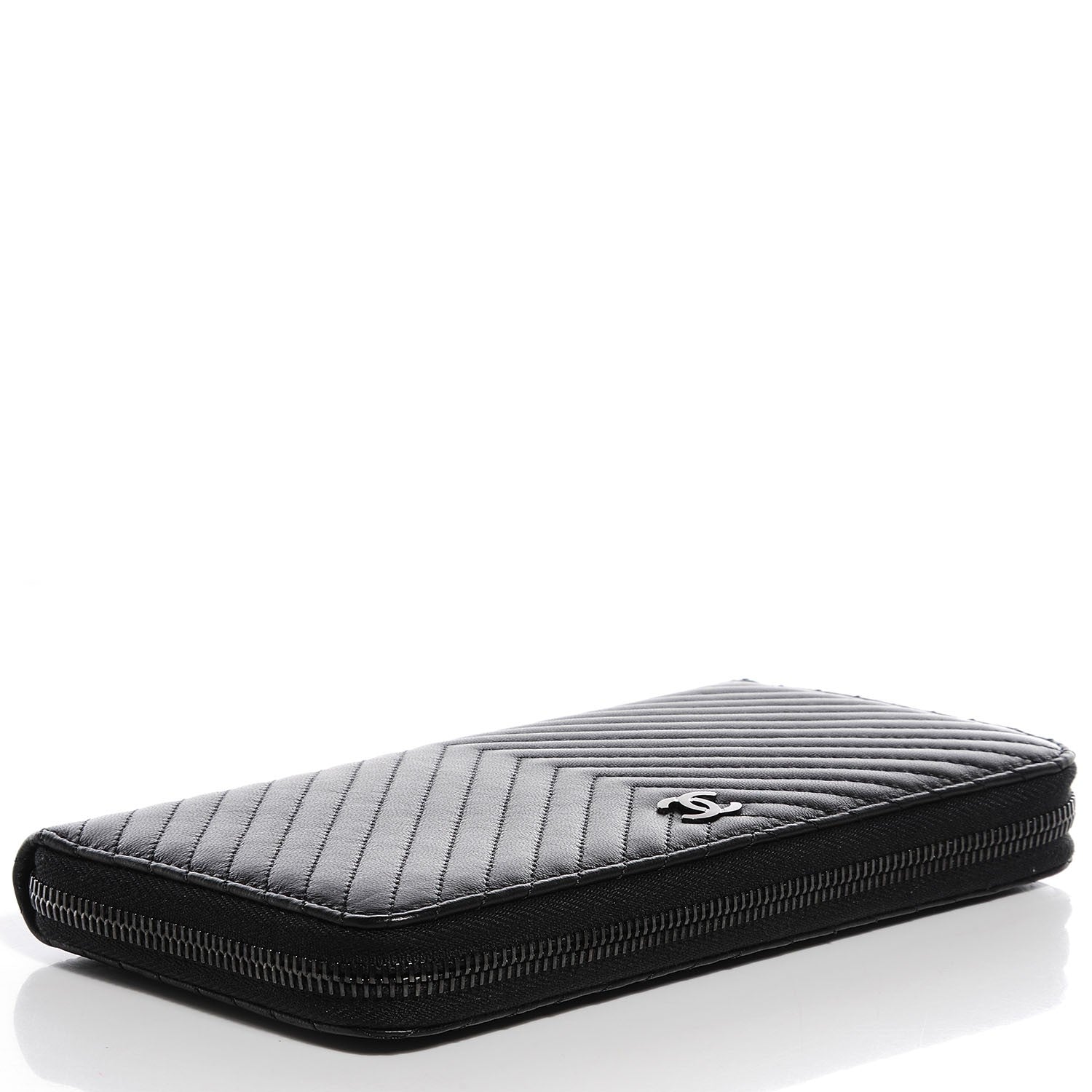 Chanel Lambskin Chevron Zip Wallet Black 4 of 9