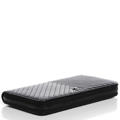 Chanel Lambskin Chevron Zip Wallet Black 4 of 9
