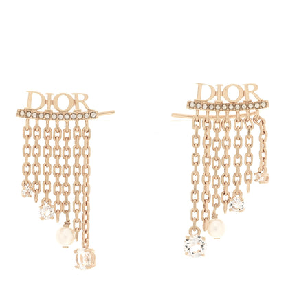 Christian Dior Pearl Crystal Dangle Chain Logo Earrings Gold 1 of 5
